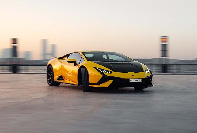 Movyocar Lamborghini Huracan Tecnica Yellow car rental in dubai