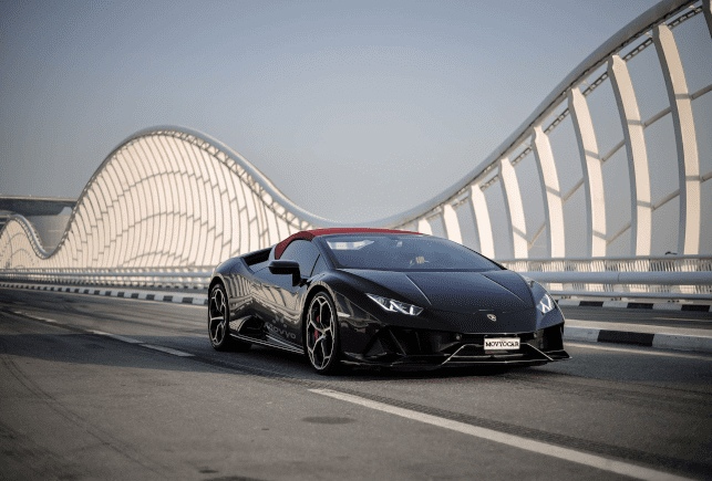Movyocar Lamborghini Evo Spyder Black car rental in dubai