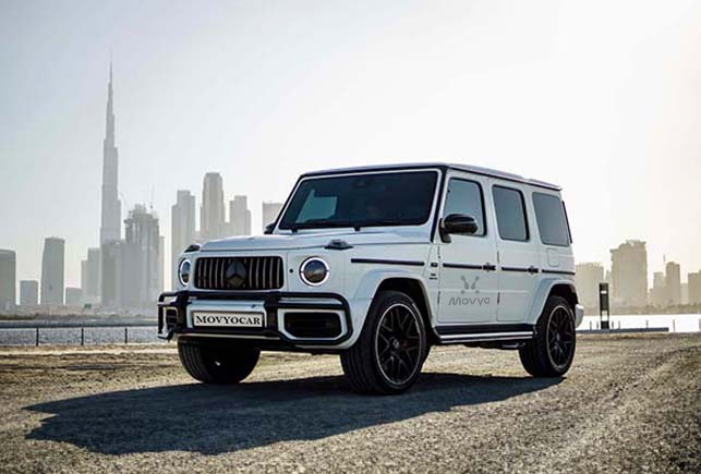 Movyocar Mercedes G63 White car rental in dubai
