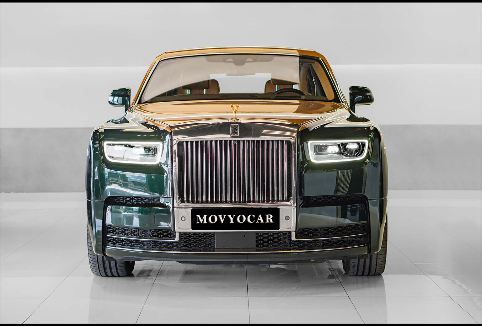 Movyocar Rolls Royce Phantom Grren Gold car rental in dubai
